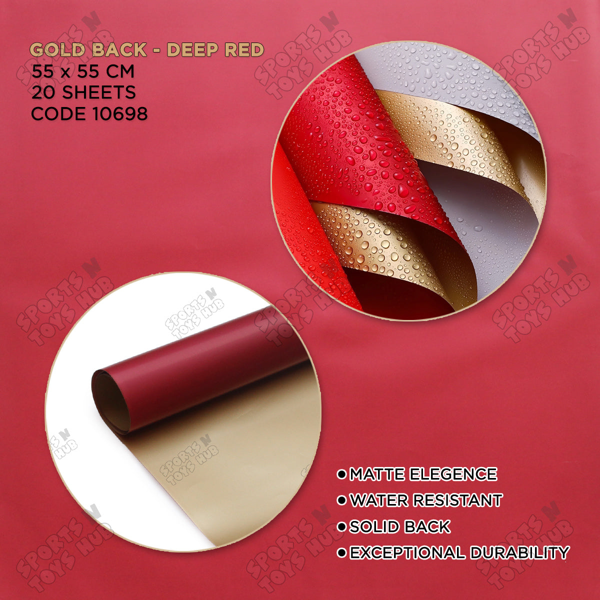 Plain Solid Colour Opaque Reversible Bouquet Sheets with Gold Back