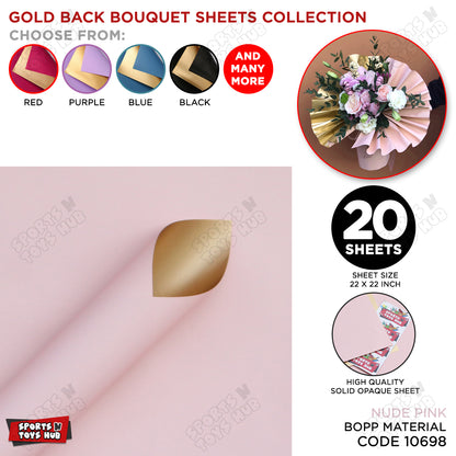 Plain Solid Colour Opaque Reversible Bouquet Sheets with Gold Back