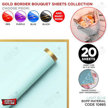 Gold Border Frosted Jelly Flower Wrapping Sheets – Translucent Matte Floral Wrapping Paper, Elegant Bouquet & Gift Wrapping Sheets, Pack of 20