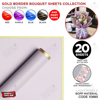 Gold Border Frosted Jelly Flower Wrapping Sheets – Translucent Matte Floral Wrapping Paper, Elegant Bouquet & Gift Wrapping Sheets, Pack of 20