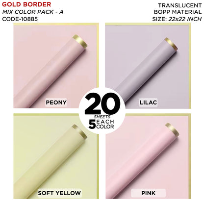 Gold Border Frosted Jelly Flower Wrapping Sheets – Translucent Matte Floral Wrapping Paper, Elegant Bouquet & Gift Wrapping Sheets, Pack of 20