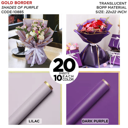 Gold Border Frosted Jelly Flower Wrapping Sheets – Translucent Matte Floral Wrapping Paper, Elegant Bouquet & Gift Wrapping Sheets, Pack of 20