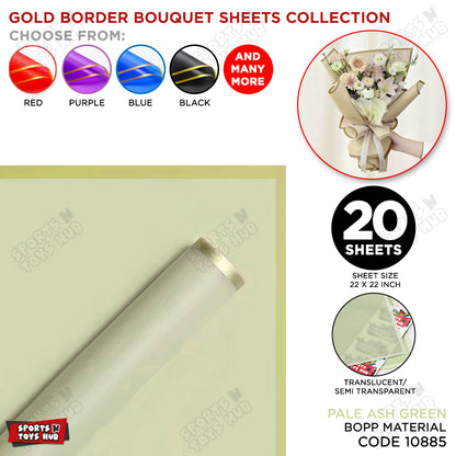 Gold Border Frosted Jelly Flower Wrapping Sheets – Translucent Matte Floral Wrapping Paper, Elegant Bouquet & Gift Wrapping Sheets, Pack of 20