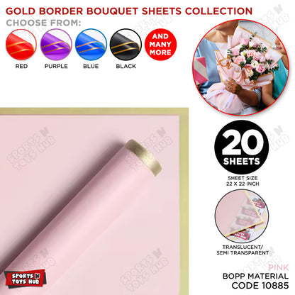 Gold Border Frosted Jelly Flower Wrapping Sheets – Translucent Matte Floral Wrapping Paper, Elegant Bouquet & Gift Wrapping Sheets, Pack of 20