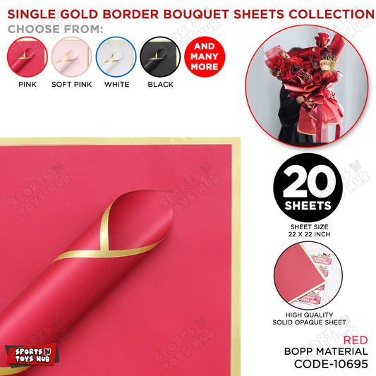 Plain Solid Opaque Single Sided Gold Border Bouquet Wrapping Sheets