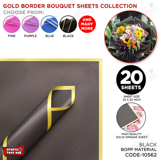 Plain Solid Opaque Dual Sided Gold Border Bouquet Wrapping Sheets