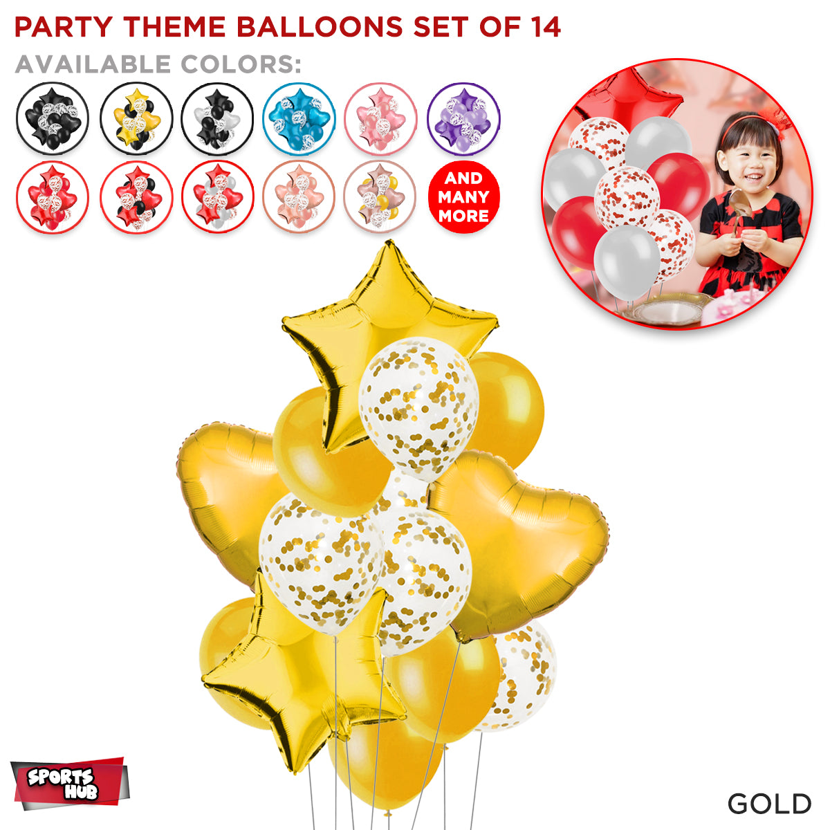Multi Color Theme Latex Round Balloons - 14 Pcs