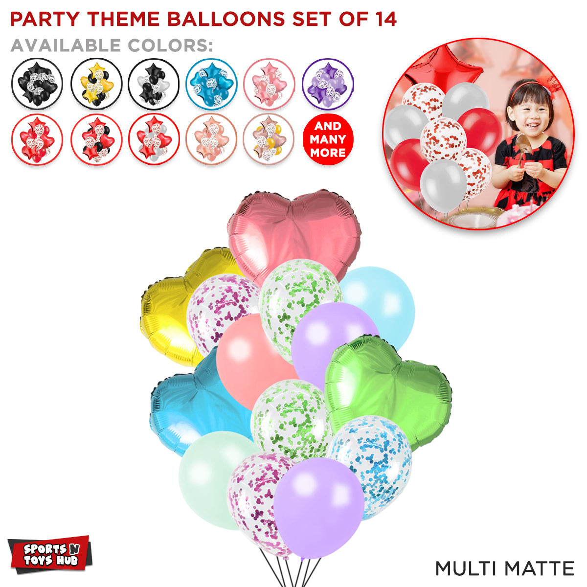 Multi Color Theme Latex Round Balloons - 14 Pcs