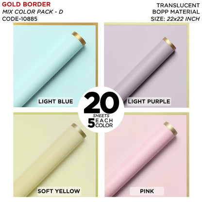 Gold Border Frosted Jelly Flower Wrapping Sheets – Translucent Matte Floral Wrapping Paper, Elegant Bouquet & Gift Wrapping Sheets, Pack of 20