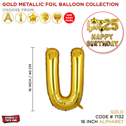 16 Inch Alphabet Gold Metallic Foil Balloon Collection