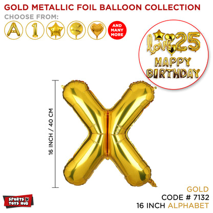16 Inch Alphabet Gold Metallic Foil Balloon Collection