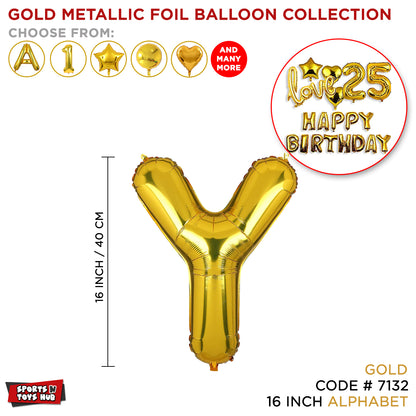 16 Inch Alphabet Gold Metallic Foil Balloon Collection