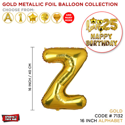 16 Inch Alphabet Gold Metallic Foil Balloon Collection