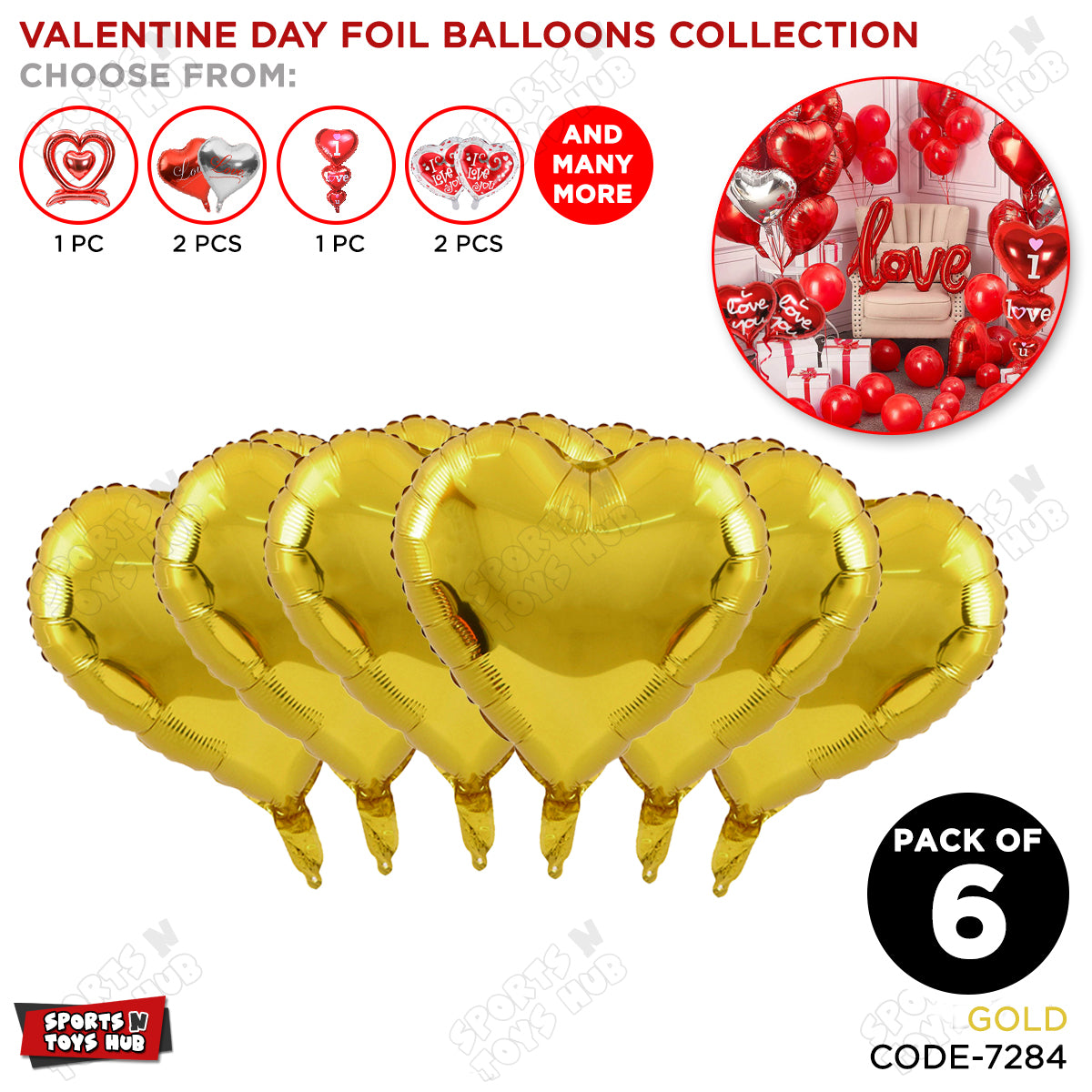 18 Inch Heart Shape Foil Balloon Set Collection - 6 Pcs