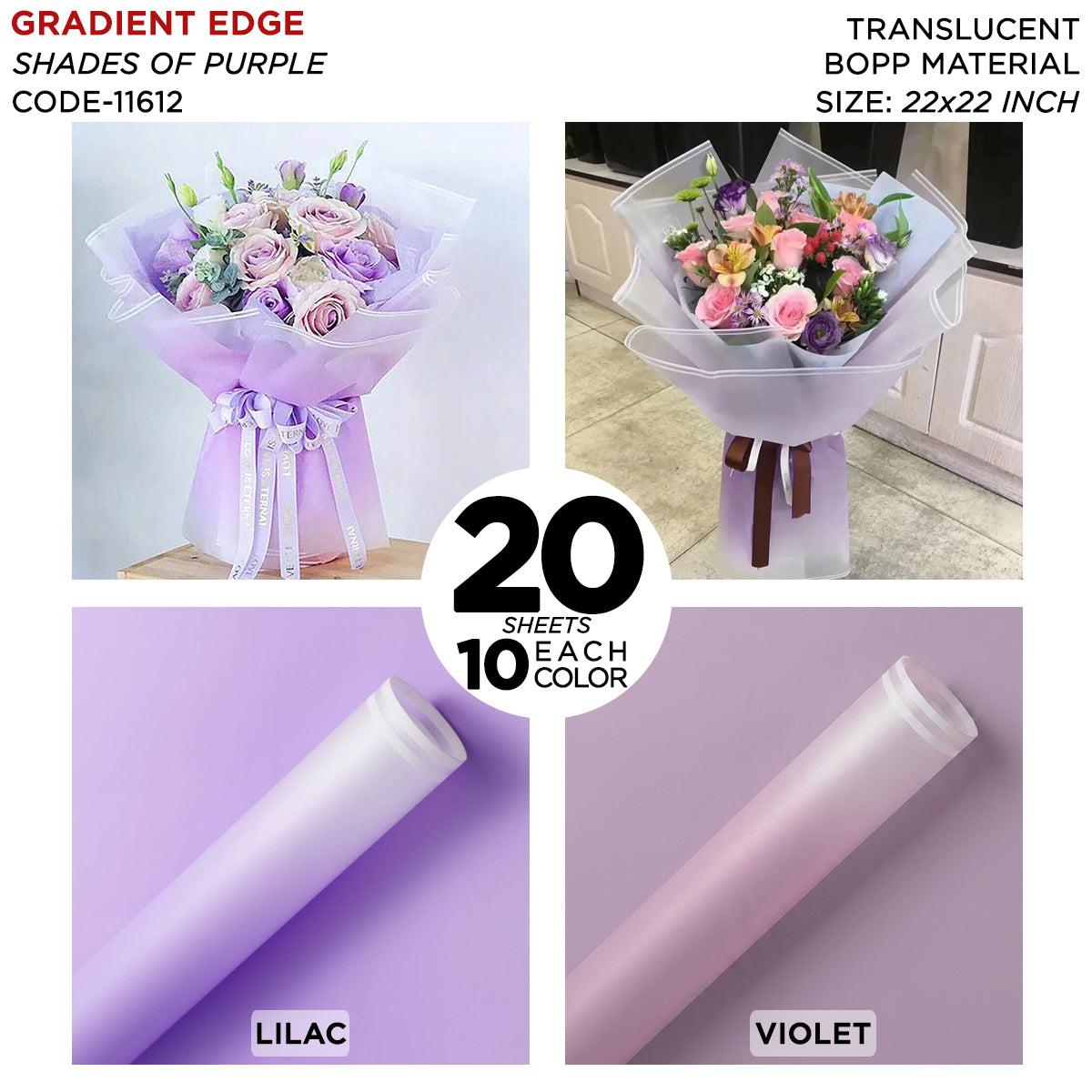 New Gradient Edge Solid to Clear with Dual Pin Lines Translucent Bouquet Wrapping Sheets