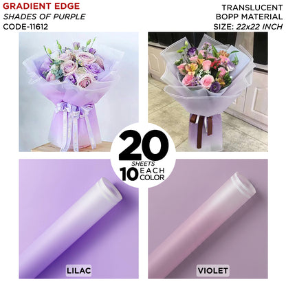 New Gradient Edge Solid to Clear with Dual Pin Lines Translucent Bouquet Wrapping Sheets