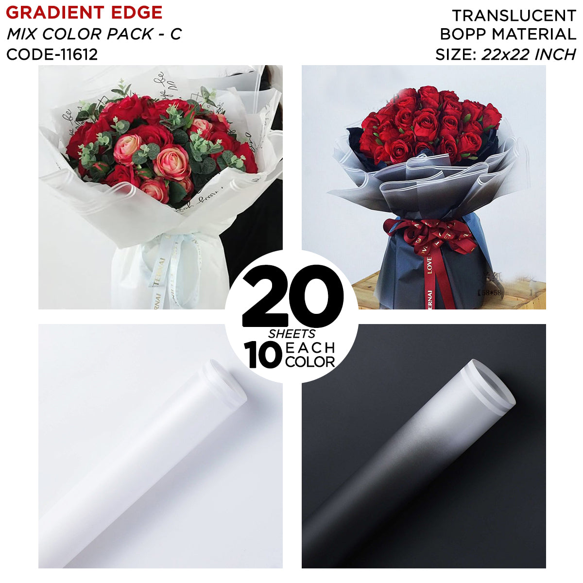 New Gradient Edge Solid to Clear with Dual Pin Lines Translucent Bouquet Wrapping Sheets