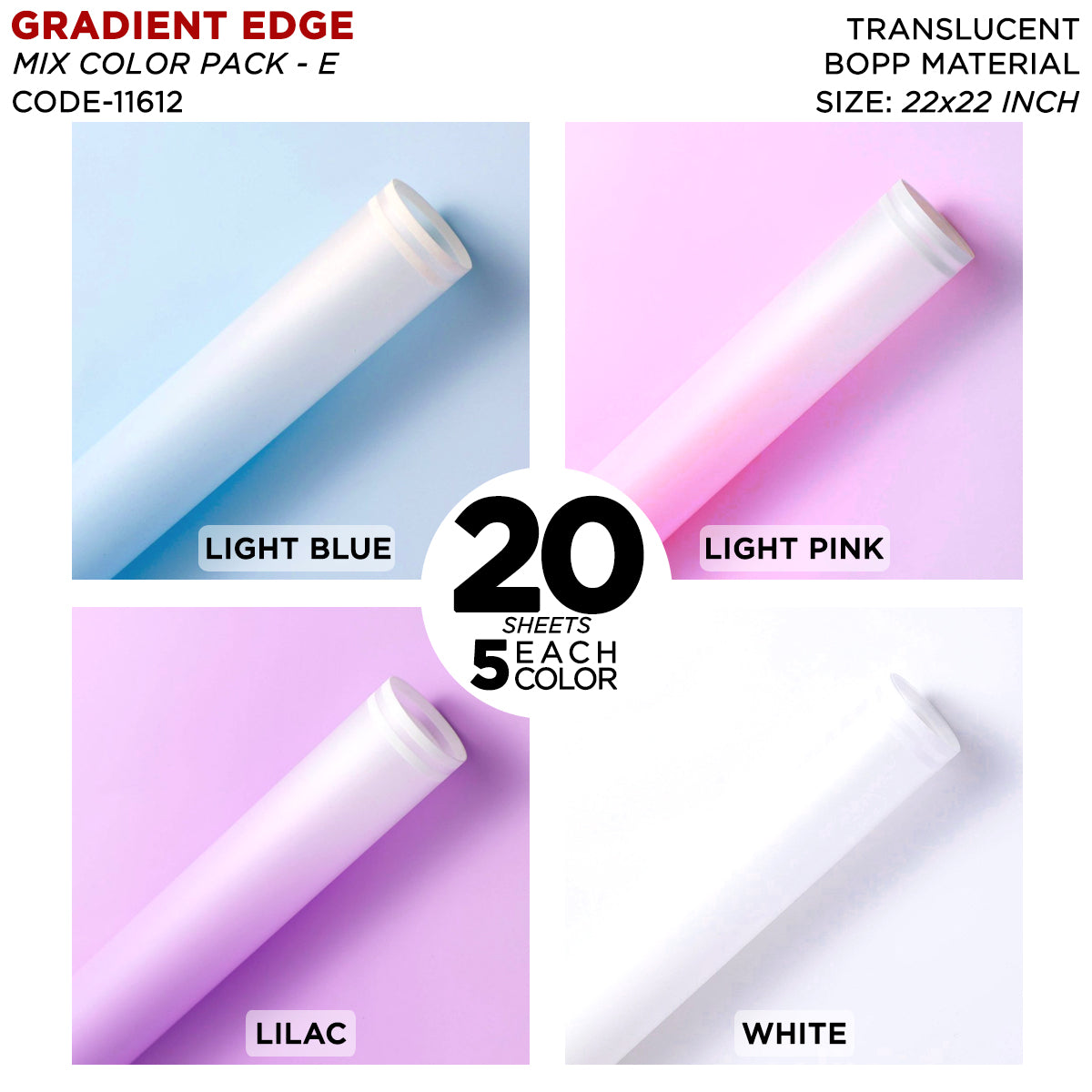 New Gradient Edge Solid to Clear with Dual Pin Lines Translucent Bouquet Wrapping Sheets