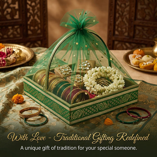 Fancy Net Green Gift Basket Set