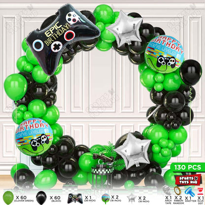 Game Controller Foil Balloon Set Arch Theme - Green & Black