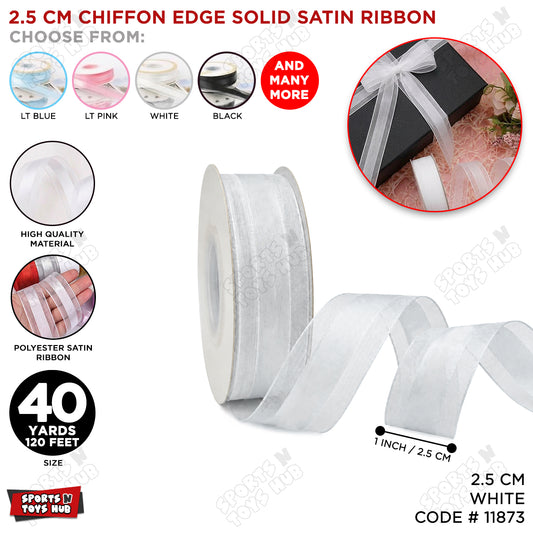 2.5CM x 40 Yards Chiffon Edge Solid Satin Ribbon – Elegant Sheer Decorative Ribbon For Gift Wrapping, Floral Bouquets, Wedding Decorations, Birthday Party Décor, Diy Crafts, Hair Bows & Event Supplies