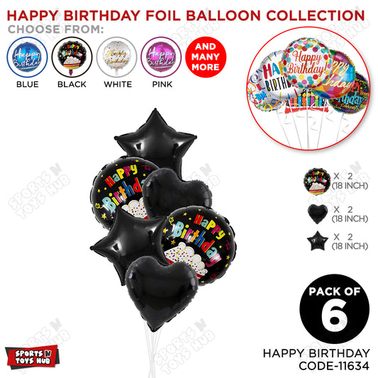Happy Birthday Printed Rainbow Cake Round Foil Balloon - Pack Of 6