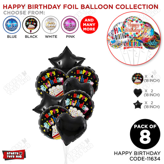 Happy Birthday Printed Rainbow Cake Round Foil Balloon - Pack Of 8