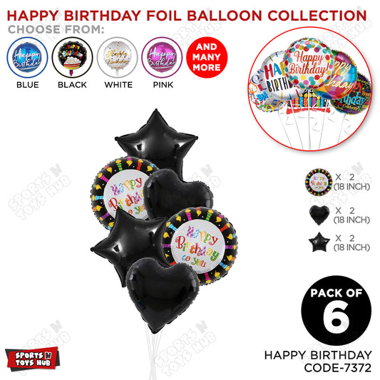 Happy Birthday To You Candles Black Round Foil Balloon - Pack Of 6