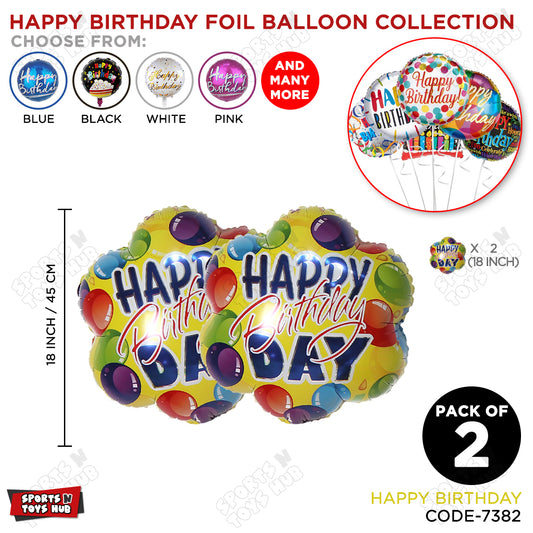 Printed Happy Birthday Party Balloon Style Round Foil Balloon - Pack Of 2