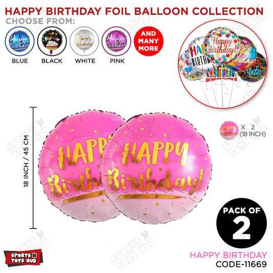 Printed Happy Birthday Pink Color Round Foil Balloon - Pack Of 2