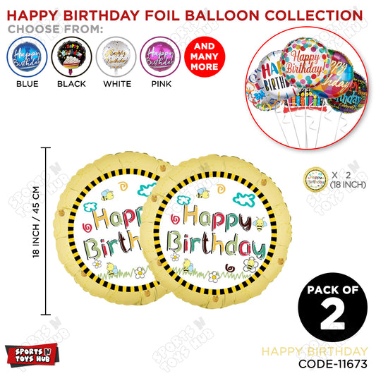 Printed Happy Birthday Yellow Color Round Foil Balloon - Pack Of 2
