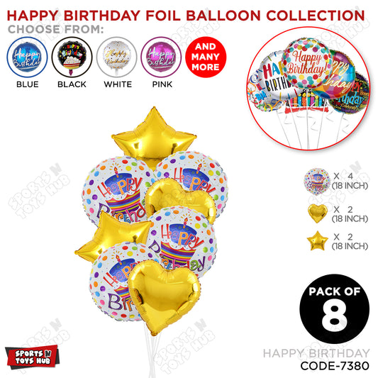 Happy Birthday Printed Round Foil Balloons - Pack Of 8