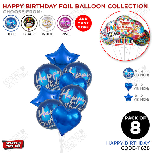 Happy Birthday Printed Foil Round Balloon - Pack Of 8