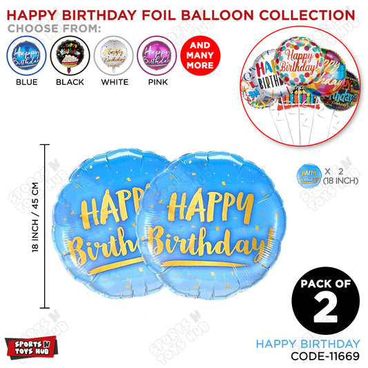 Printed Happy Birthday Round Foil Balloon - Pack Of 2