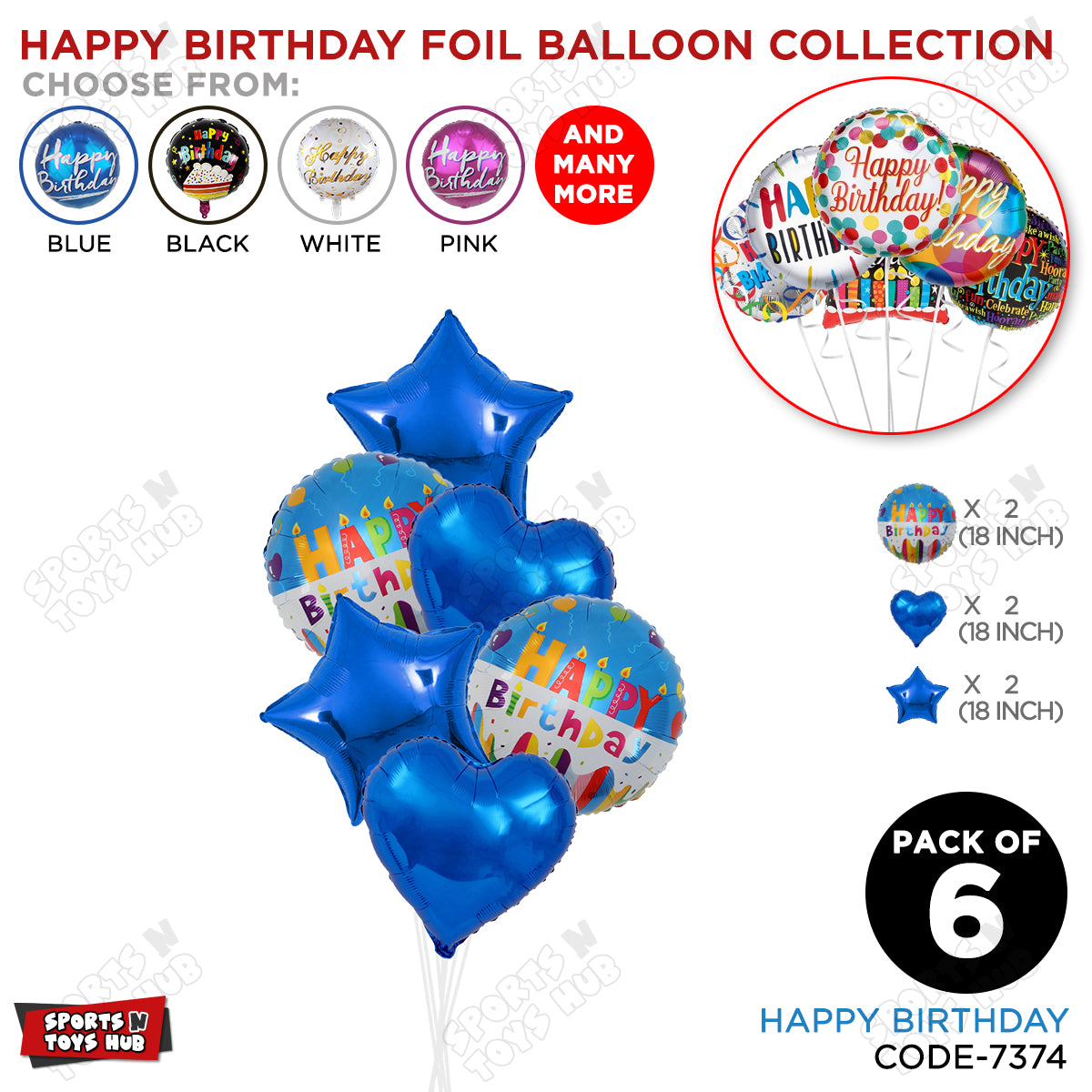 Happy Birthday Printed Multi Color Round Foil Balloon - Pack Of 6