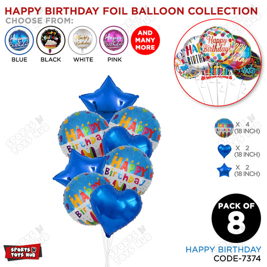 Happy Birthday Printed Multi Color Round Foil Balloon - Pack Of 8