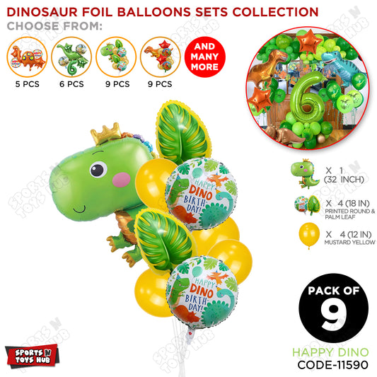 Happy Dino Pack Of 9 Foil Balloon Set