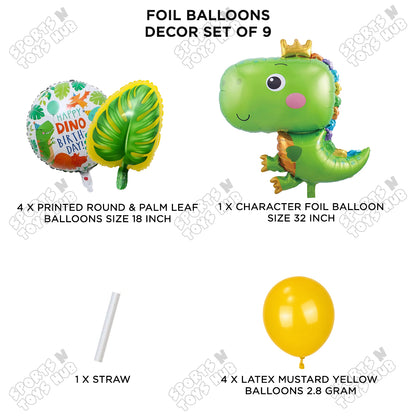 Happy Dino Pack Of 9 Foil Balloon Set