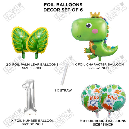 Happy Dino Foil Balloon Pack Of 6 Set With 32 Inch Foil Number Balloons