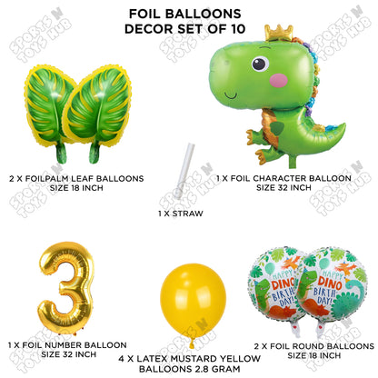 Happy Dino Foil Balloon Pack Of 10 Set With 32 Inch Foil Number Balloons
