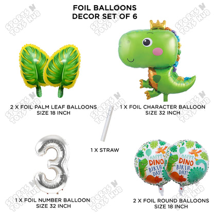Happy Dino Foil Balloon Pack Of 6 Set With 32 Inch Foil Number Balloons