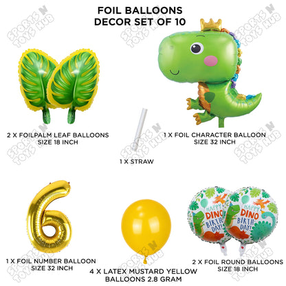Happy Dino Foil Balloon Pack Of 10 Set With 32 Inch Foil Number Balloons
