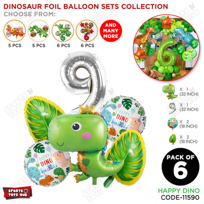 Happy Dino Foil Balloon Pack Of 6 Set With 32 Inch Foil Number Balloons