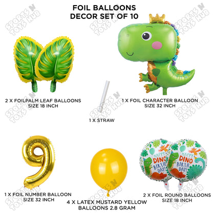 Happy Dino Foil Balloon Pack Of 10 Set With 32 Inch Foil Number Balloons