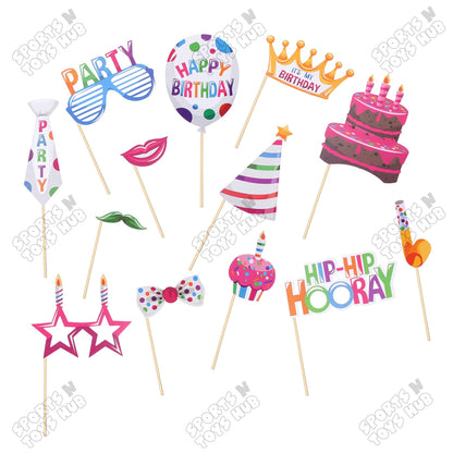 Happy Birthday Hip Hooray Photo Props - 13 Pcs
