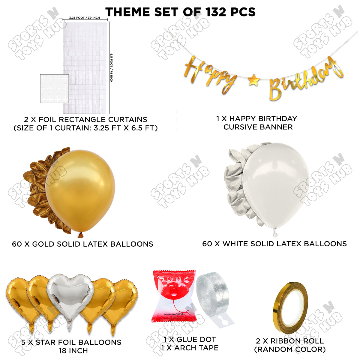 Happy Birthday Cursive Banner Theme - White & Gold