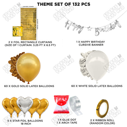 Happy Birthday Cursive Banner Theme - White & Gold