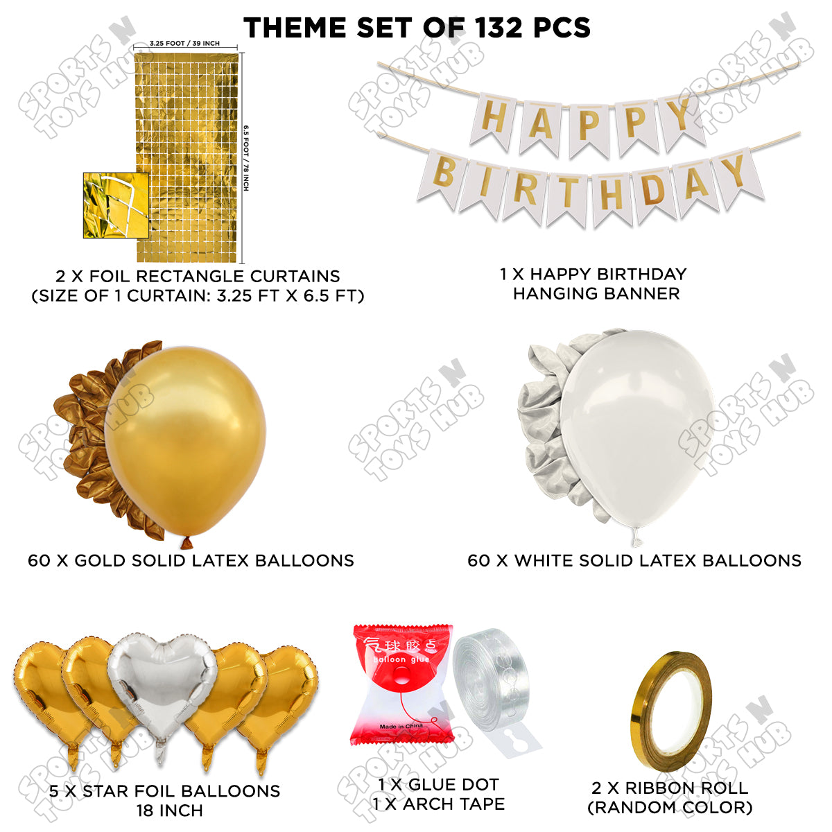 Happy Birthday Card Banner Theme - White & Gold