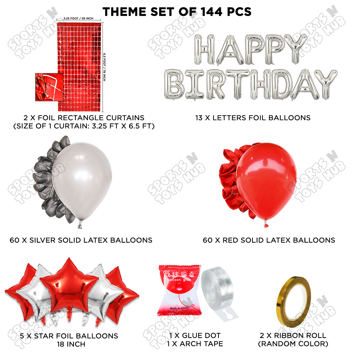 Happy Birthday Foil Letter Theme - Silver & Red