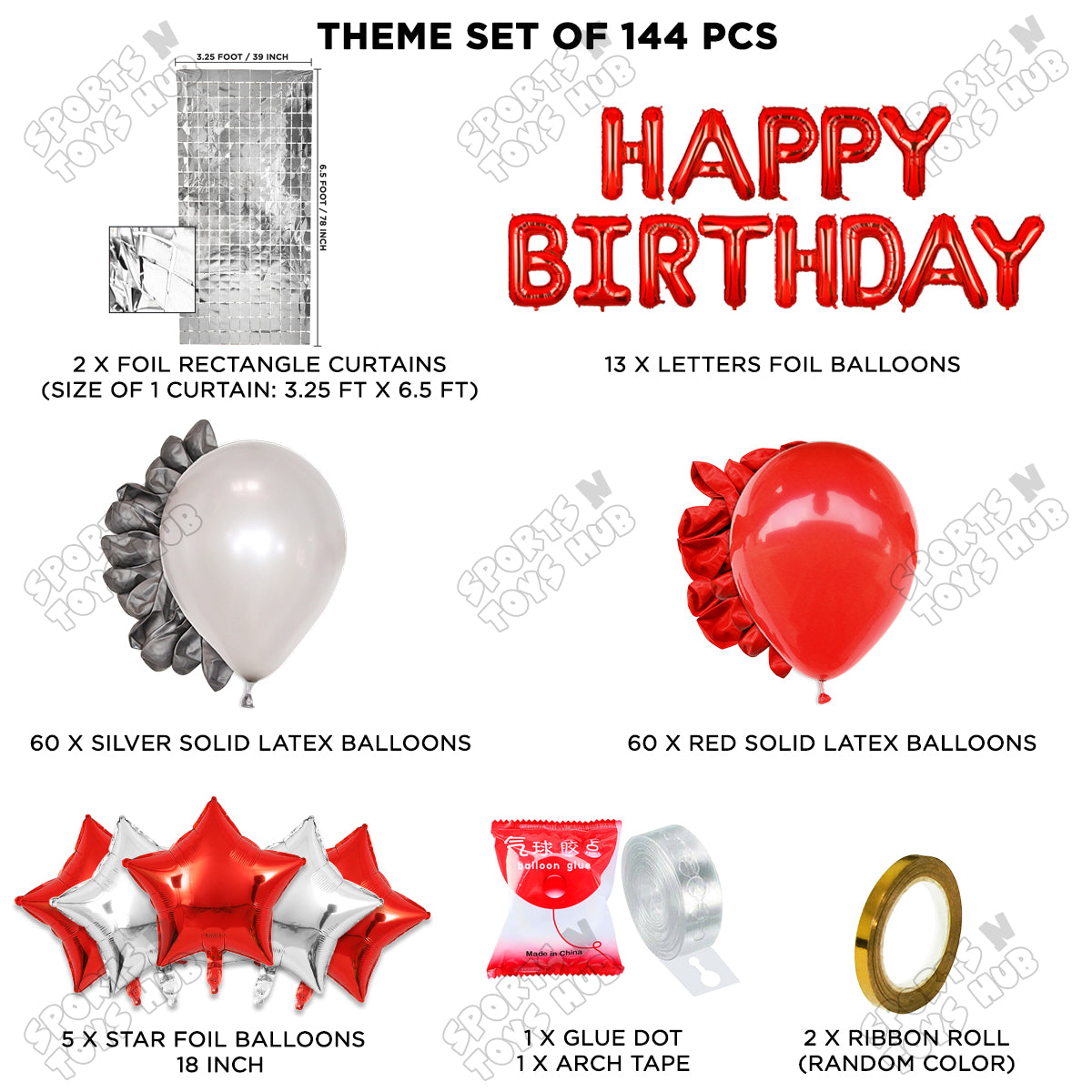 Happy Birthday Foil Letter Theme - Red & Silver